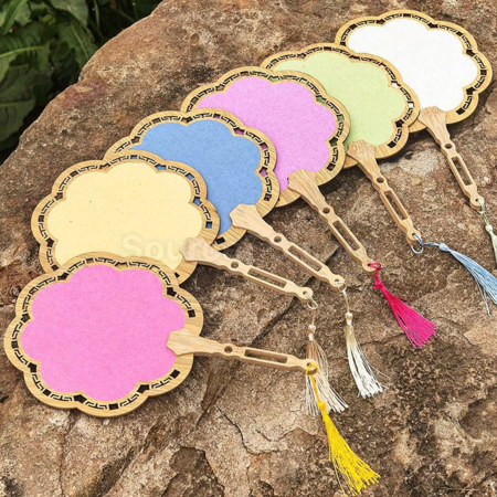 Customization Ancient Style Wooden Hollow Blank Rice Paper Round Fan Promotional Products