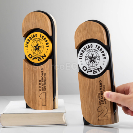 Customization Creative Solid Wood Metal Commemorative Trophy Promotional Products