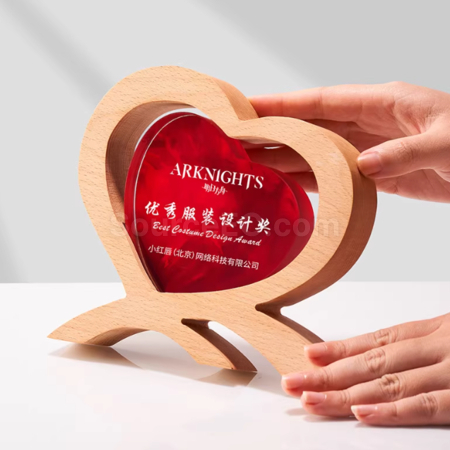 Solid Wood Heart Crystal Trophy