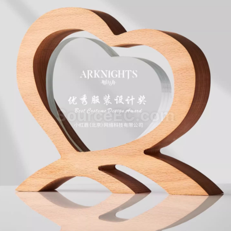 Customization Solid Wood Heart Crystal Trophy Promotional Products