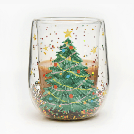 Customization Heat-resistant Double-layer Flowing Sequin Christmas Tree Cup Promotional Products