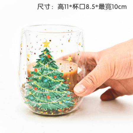 Customization Heat-resistant Double-layer Flowing Sequin Christmas Tree Cup Promotional Products