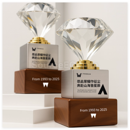 Customization Diamond Crystal Solid Wood Trophy Promotional Products