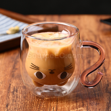 Customization Cat Double-walled Glass Cup Promotional Products