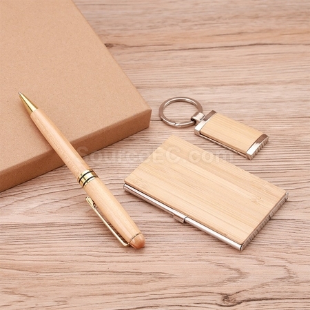 Customization Wood Key Chain Business Card Clip Pen Set Promotional Products