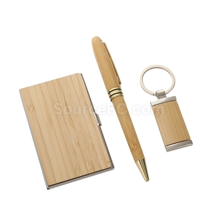 Customization Wood Key Chain Business Card Clip Pen Set Promotional Products