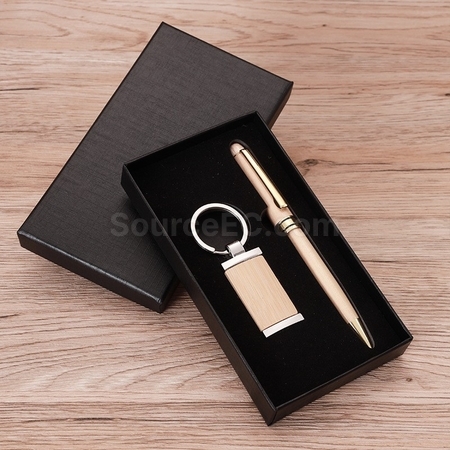 Customization Wood Key Chain Business Card Clip Pen Set Promotional Products