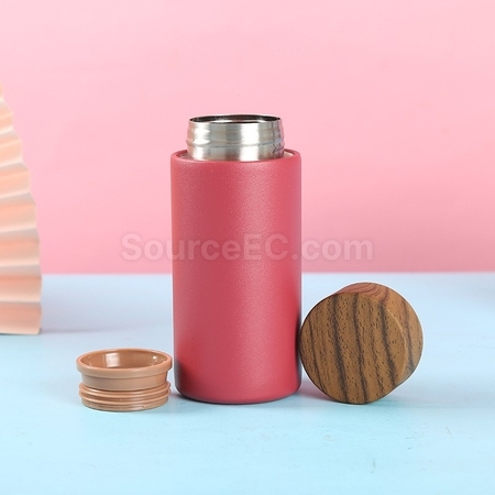 Customization Wood Grain Lid Pocket Insulated Cup Promotional Products