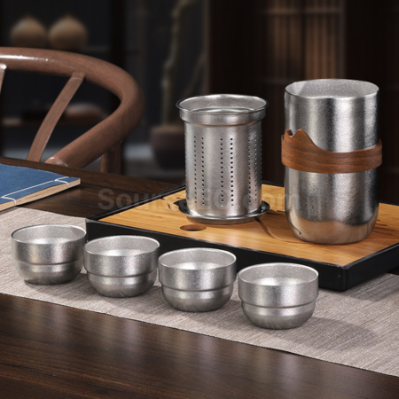 Customization Pure Titanium Double-Walled Teapot And Four-Cup Tea Set Promotional Products