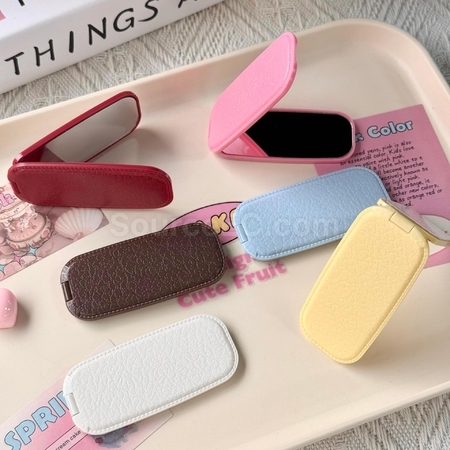 Customization Faux leather pattern phone holder folding mirror Promotional Products
