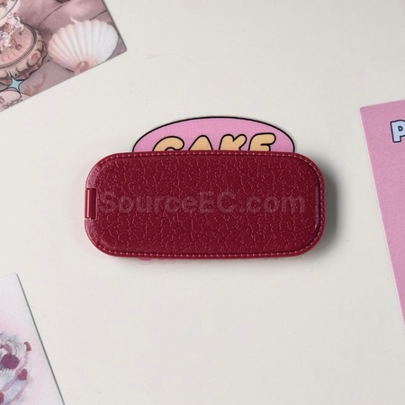 Customization Faux leather pattern phone holder folding mirror Promotional Products