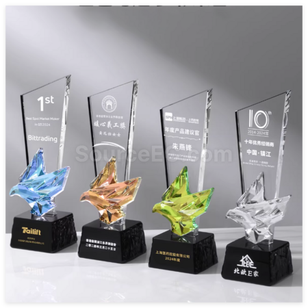 Customization Colorful Flying Dove Crystal Trophy Promotional Products