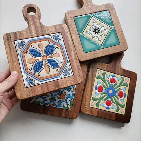 Customization Ceramic solid wood cup Coaster Promotional Products
