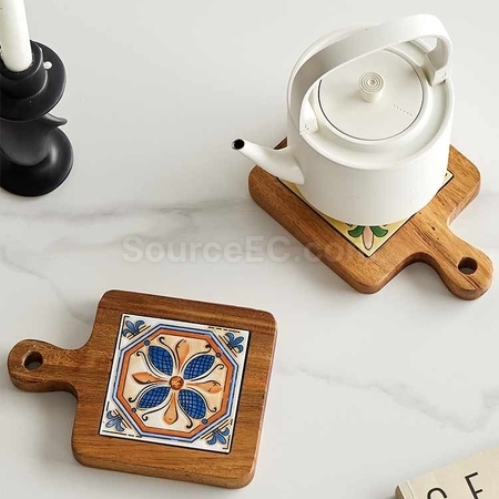 Customization Ceramic solid wood cup Coaster Promotional Products