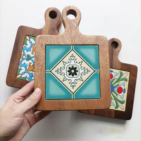 Customization Ceramic solid wood cup Coaster Promotional Products