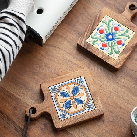 Customization Ceramic solid wood cup Coaster Promotional Products