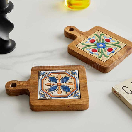 Customization Ceramic solid wood cup Coaster Promotional Products