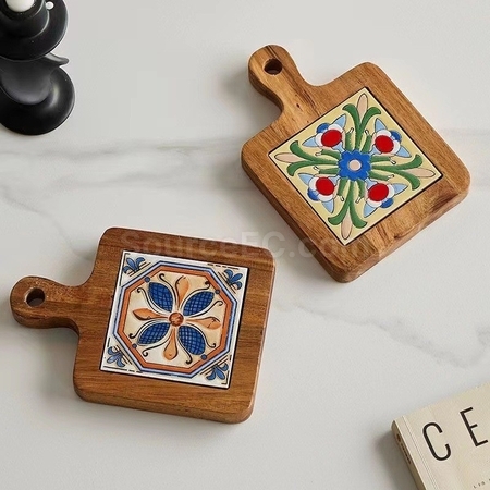 Customization Ceramic solid wood cup Coaster Promotional Products