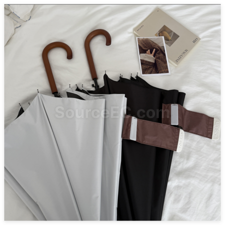 Customization Retro Wooden Handle Black Vinyl Umbrella Promotional Products