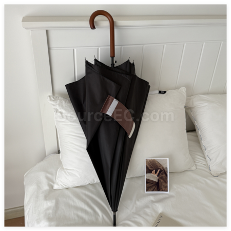 Customization Retro Wooden Handle Black Vinyl Umbrella Promotional Products