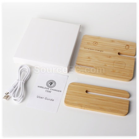 Customization Bamboo And Wood Three-In-One Wireless Charging Stand Promotional Products