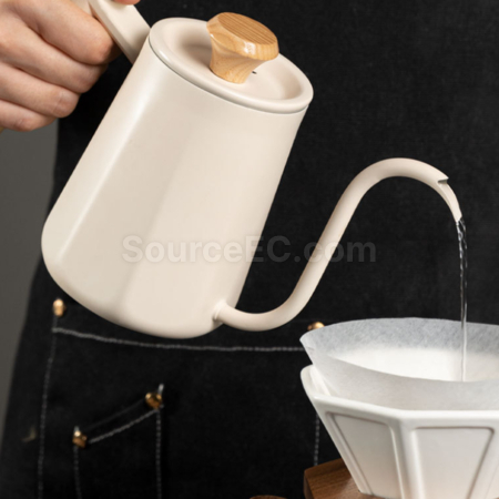 Customization 304 Stainless Steel Long Spout Narrow Mouth Wooden Handle Anti-scalding Pour-Over Kettle Promotional Products