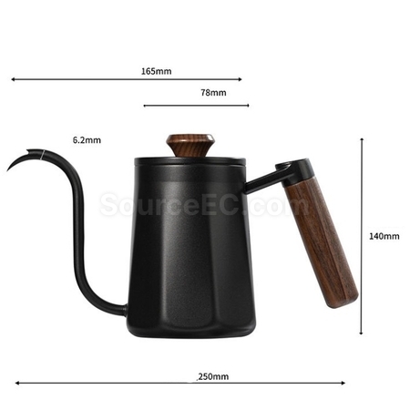 Customization 304 Stainless Steel Long Spout Narrow Mouth Wooden Handle Anti-scalding Pour-Over Kettle Promotional Products