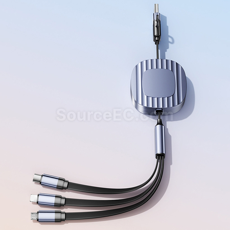 Customization 140W 2-in-1-to-3 Retractable Fast Charging Data Cable Promotional Products