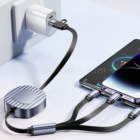 Customization 140W 2-in-1-to-3 Retractable Fast Charging Data Cable Promotional Products