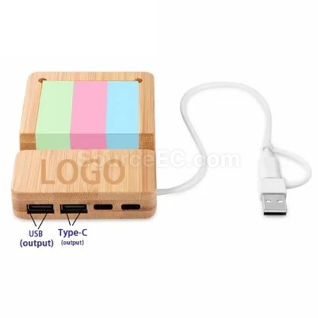 Customization Bamboo Desk Organizer & Phone Stand with USB Type-C Hub Port Promotional Products