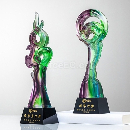 Customization Green Purple Colorful Crystal Trophy Promotional Products