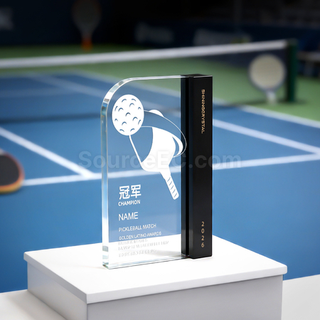 Customization Pickleball Themed Color Printed Crystal Trophy Promotional Products