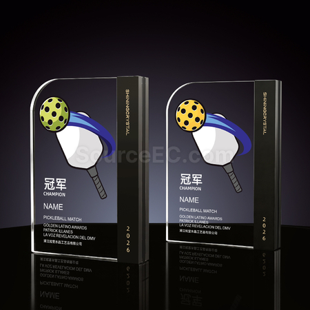 Customization Pickleball Themed Color Printed Crystal Trophy Promotional Products