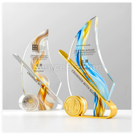Customization Sailing Ship Crystal Metal Trophy Promotional Products