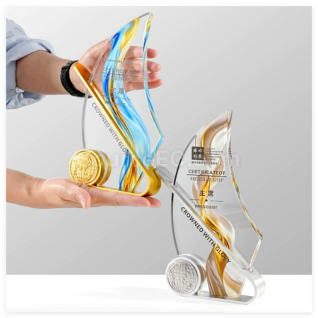 Customization Sailing Ship Crystal Metal Trophy Promotional Products