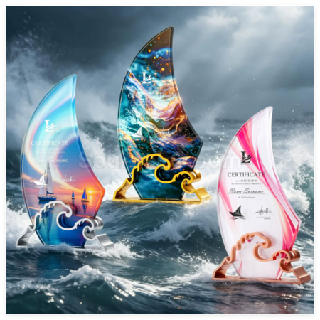 Customization Sailing Ship Crystal Metal Trophy Promotional Products